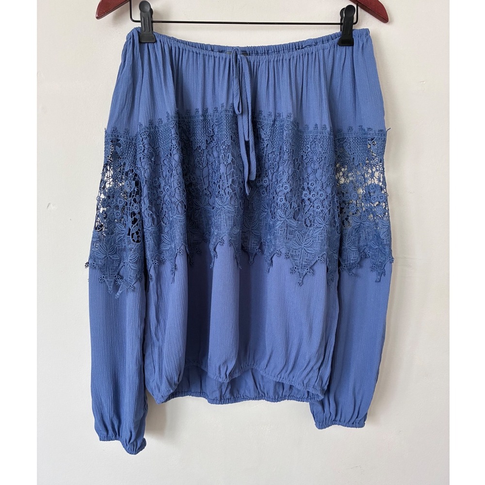 Soho New York & Company Blue Lace Boho Off Shoulder Blouse‎ Medium
